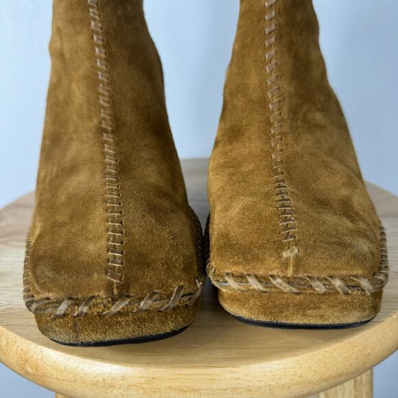Chunky 90s Style Heeled Suede Boots Tan LINEA PAOLO Size 9 - Picture 2 of 8